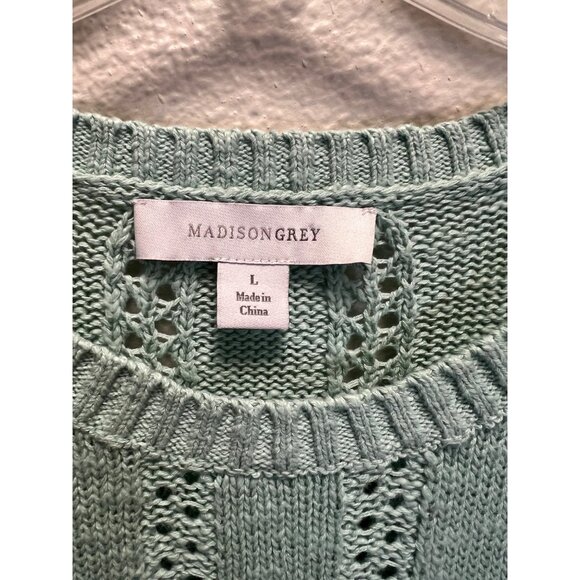 Madison Grey Womens Mint Green 100% Cotton Pointelle Knit Sweater Long Sleeve Si - Picture 3 of 7